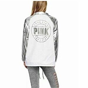 S/P VICTORIA’S SECRET PINK Silver Foil Anorak JACKET Windbreaker